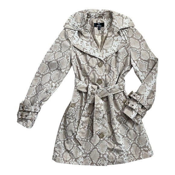 Dennis by Dennis Basso Python Snake Print Vinyl Trench Coat Satin - Picture 1 of 7